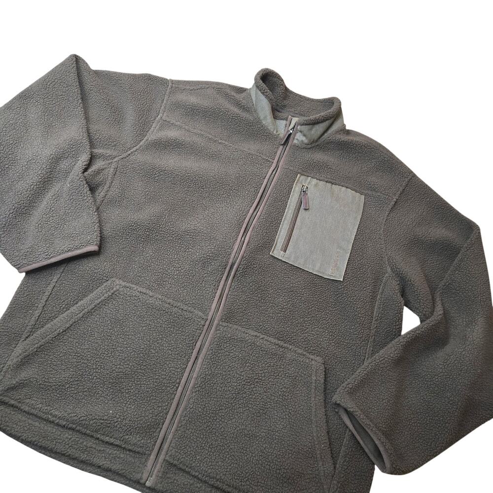 Red head teddy bear brown sherpa fleece jacket  Men's size xl.